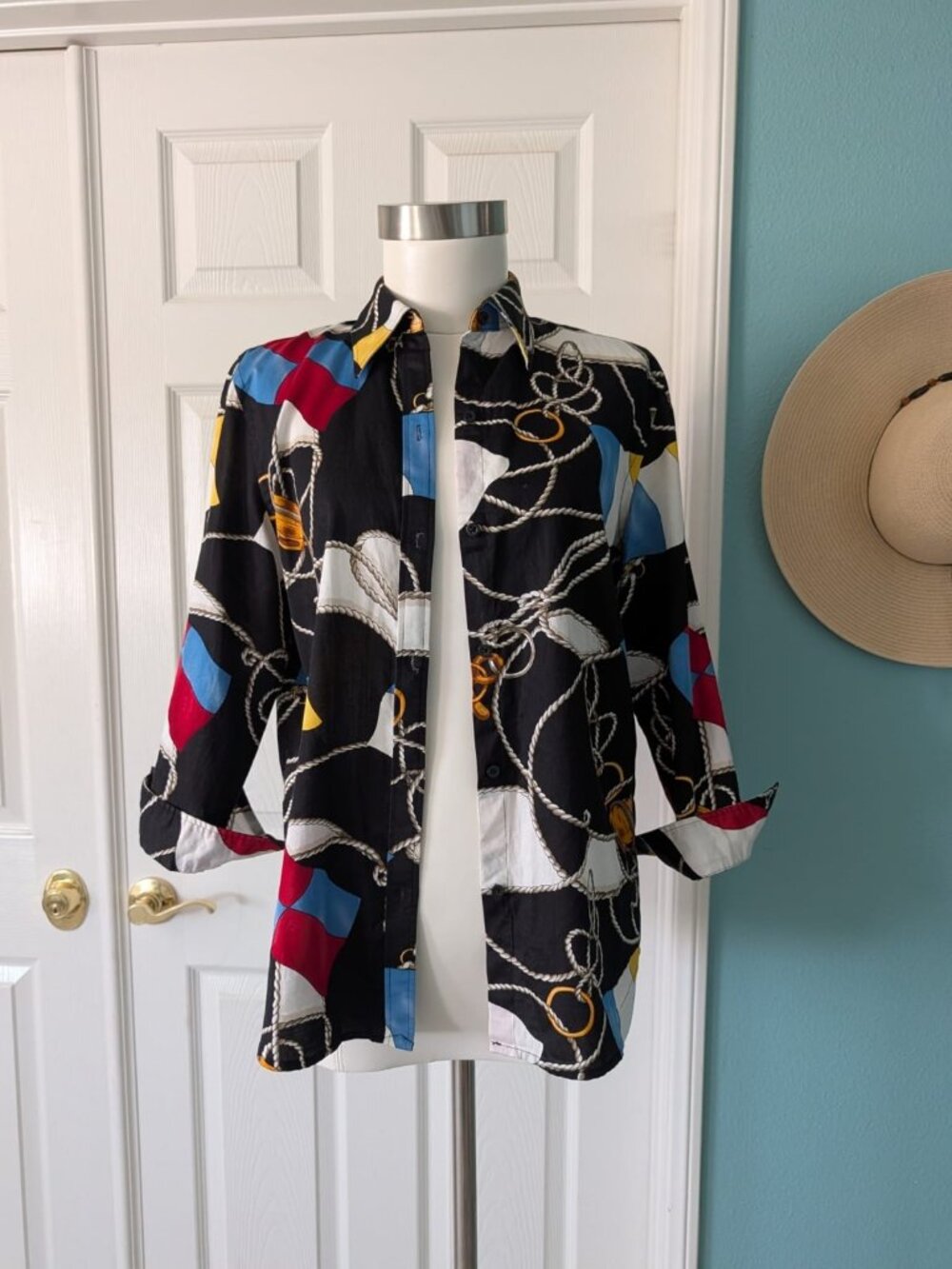 VTG Lauren Ralph Lauren Nautical Anchor Rope Flag Shirt Coastal Cotton M